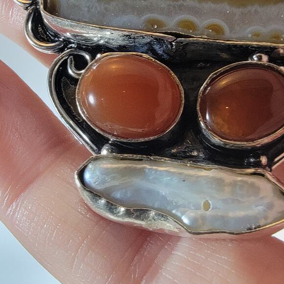 Agate Slice Pendant Necklace – With Carnelian & Pearl + 20" Sterling Chain - Picture 10 of 10